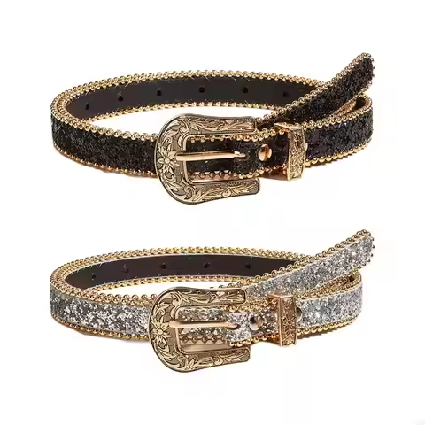 P88B Luxury Strap Sequins Waist Belt Western Crystal Studded Belt Cowgirl Cowboy Belt