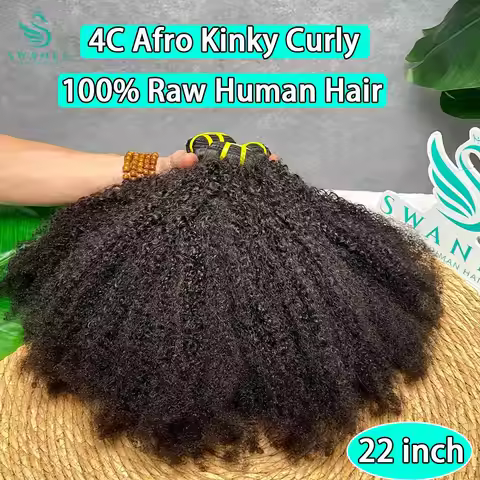 4C Afro Kinky Curly Raw Virgin 100% Human Hair Bundles Double Weft #1B Natural Black Soft Human Hair