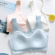 7-16 Year Old Cat Pattern Girl Bra Blue and White Wave Edge Cute Girl Underwear J81