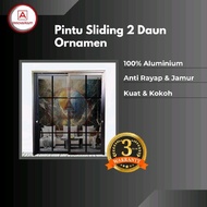Pintu Sliding Kaca Aluminium 2 Daun + Ornamen L 180 x T 210 Bahan Pintu 8 CM