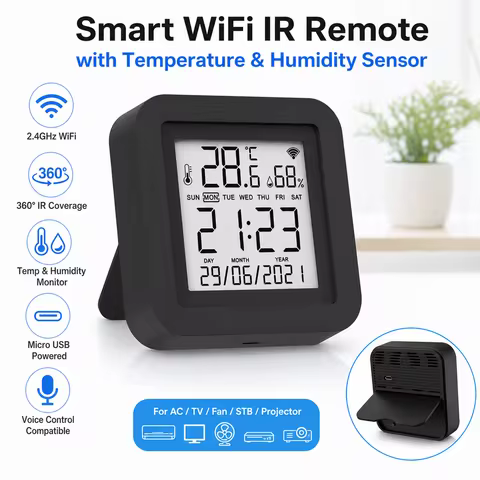 Smart WiFi IR Remote Control Temperature Humidity Sensor IR Blaster for AC TV Works with Alex Google