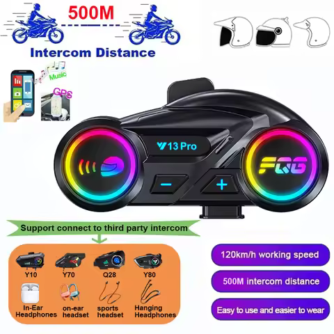 1/2pcs Y13Pro Wireless Bluetooth6.0 Motorcycle Helmet Intercom Headset Waterproof 500m Intercomunica