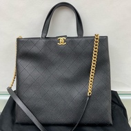 Chanel tote 黑色荔枝牛皮 托特包