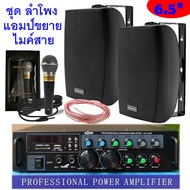 ชุดลำโพงขยายเสียง คาราโอเกะ ตู้ลำโพงพร้อมขาติดผนัง ไมค์สาย ร้องเพลง แอมป์ขยาย มีบลูทูธ พร้อมสายสัญญา