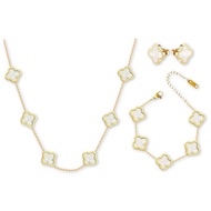 PRIMATORIA Four Leaf Clover Jewelry Set for Women 18K Gold Plated Bracelet Necklace Earrings 4 Leaf 