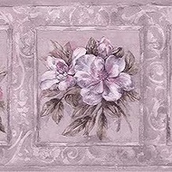 Dundee Deco DDAZBD9516 Peel and Stick Wallpaper Border - Abstract Pink Purple Flowers in Squares Wal
