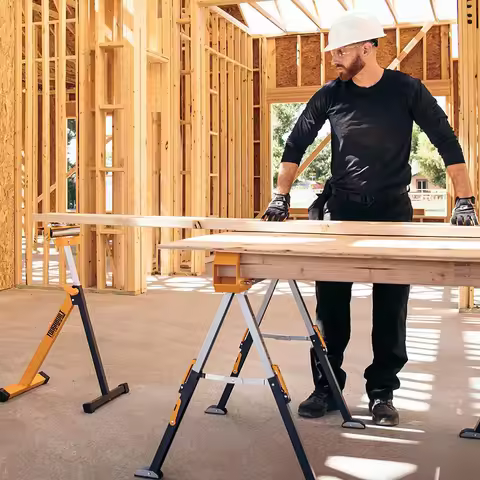 TOUGHBUILT TB-S200 Rolling Saw Stand, Foldable Portable Workstation, Quick-Release Woodworking Workb