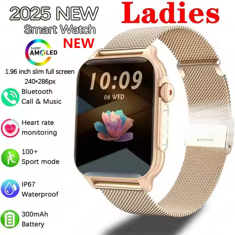 New Smartwatch Women 1.96-Inch ultra-thin Screen LED Flashlight Wireless Call Health Check IP67 Life