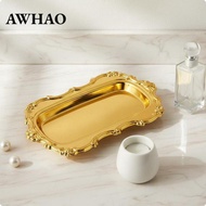 AWHAO Rectangular Cake Serving Tray Alloy Mirrored Surface Decorative Tray Tableware Accessory for C