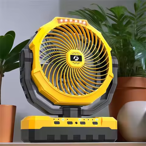 24000mAh Camping fan Rechargeable Battery Operated Fan 9inch 4 Speeds Usb Table fan Yellow