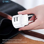 QINMEI Dual Usb Round Charger EU US Dual USB Mini Adapter Travel Charger Mobile Phone Adapter Charge