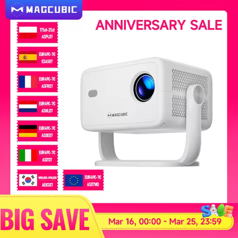 Magcubic L018 8K 650ANSI Android14 Projector Auto Focus & Keystone 1080P 360° Rotate Wifi6 BT5.4 Por