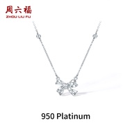 ZHOU LIU FU 周六福 PT950 Platinum Necklace Bow Pendant Necklace Timeless Daily Jewelry for Women Girl D