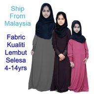 Jubah Kanak-kanak Perempuan-Jubah Budak-Jubah Kids-Abaya kids Plain Dress With Cuff-Baju Raya 2023