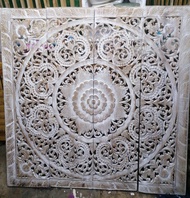 White Wash Mandala Wood Carving Panel 120 x 120 Cm Wooden Carved Plaque Square Panel Wall Art Hangi