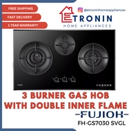 Fujioh 3 Burners Gas Hob with 1 Double Inner Flame Burner FH-GS7030 SVGL PUB | LPG