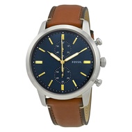 Fossil Men's Townsman Blue Dial Chronograph Brown Leather Watch FS5279
