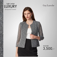 Guy Laroche womans Jacket Luxury Jacquard tweed แจ๊คเก็ตผู้หญิง คอกลม แขนสามส่วน สีเทา GAGJBZ
