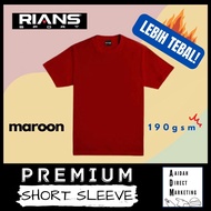 MAROON - RIANS (PREMIUM) Plain Cotton Round Neck T-Shirt (Short Sleeve) 190gsm (Men / Woman) -  [REA