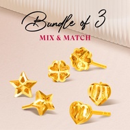 SK Jewellery 999 Pure Gold Mosaic Stud Earrings Trio Bundle