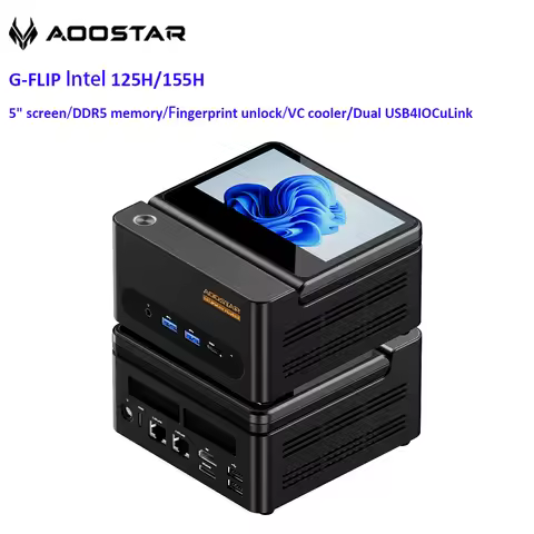 AOOSTAR G-FLIP Mini PC Intel Core Ultra 5 125H/155H 5-inch Foldable Screen WiFi7 Dual 2.5G Ethernet 