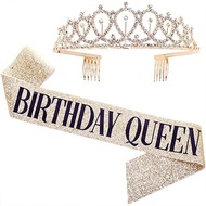Bling Rhinestone Crystal Crown Birthday Anniversary Decoration Happy 18 21 30 40 50th Birthday Satin