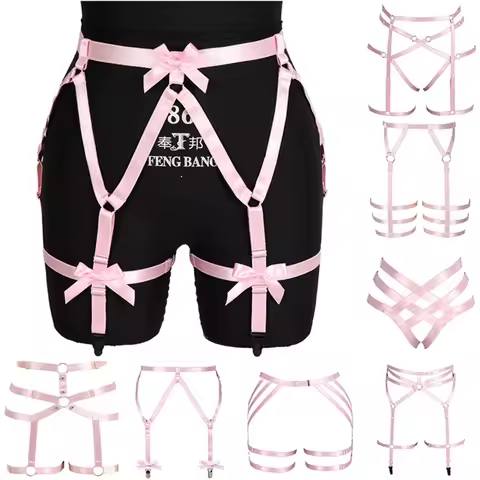 Pink Bow Lovely wedding Garter Belt Cage Waist Stockings Suspender Belt Strap Elastic Adjust Bondage