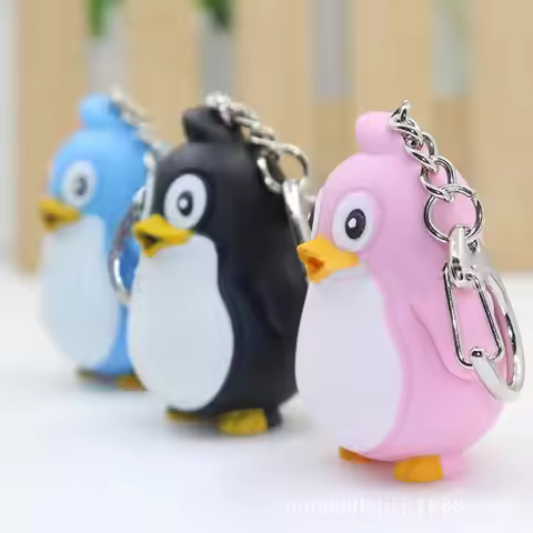 Cute Animal Penguin LED Light with Sound Key Chain Key Ring Torch Xmas Gift Keyring Key Holder Keych