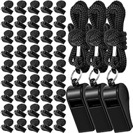 RAIBEATTY 48 Pack Plastic Whistles,Black Whistle for Coaches,Coach Whistle with Lanyard,Sports Whistle,Referee Whistle,Loud Crisp Sound Whistles Bulk for Coaches,Referees,Soccer,Training,Emergency