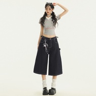 seluar jeans perempuan seluar slack wanita seluar bootcut woman Jin Yin Spring/Summer Denim Cropped 