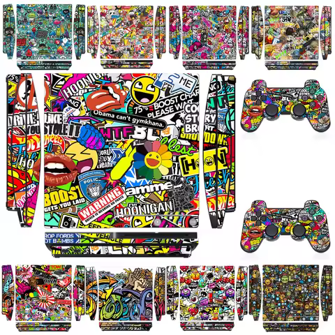 Bombing Vinyl Skin Sticker Protector for Sony PS3 Slim PlayStation 3 Slim and 2 controller skins Sti