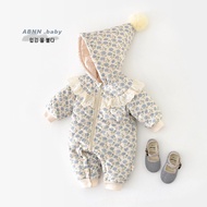 Baby Quilted Cotton Full Printed Sweet Cotton-padded Clothes Cute Pointed Hat Romper 95115