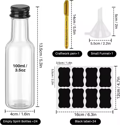 Mini Liquor Bottles 100ml Empty Small Plastic Bottles Reusable Miniature Alcohol Bottles with Labels