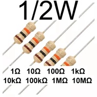 (50pcs) 1/2W Carbon Film Resistor (1 ohm to 10M ohm) - 5% Tolerance - 0.5W - Perintang 1/2 Watt Resi