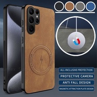 Magnetic Charge Ring Leather Case For Samsung Galaxy S25 S24 S23 S22 S21 Ultra+ Plus FE 5G Simple Bu