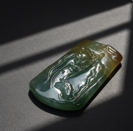 冰種藍水飄黃翡翠關聖帝君關公項鍊 | 天然翡翠A貨 | 送禮