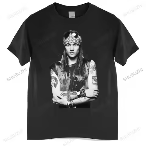 Cotton Tshirt mens summer Tops Axl Rose Guns N' Roses GNR VTG Retro Graphic Heavy Metal Man Brand T-