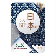 現貨！TOPSI Japan 日本 5 / 8 / 15 / 30 日 ( 4G LTE ) Docomo 當地極速 無限數據卡