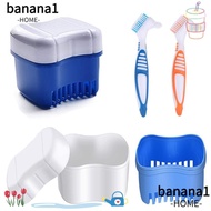 BANANA1 Dentures Container with Basket Portable Double-layer Storage Box Cleaner Brush