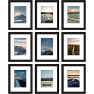 Wiscet 8x10 Picture Frame Set of 9, Display Pictures 5x7 with Mat or 8 x 10 Without Mat, Photo Frame