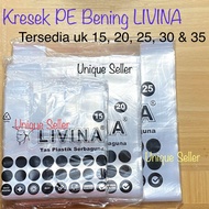 Kresek Bening PE Uk 15 20 25 30 35 LIVINA / Kantong Plastik Bening PE 15 20 25 30 35 merk LIVINA / K