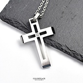 十字架項鍊 霧銀鏤空單鑽鋼墜