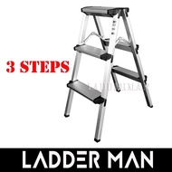 3 Step Lightweight Foldable Aluminium Frame Double-Sided Stool Ladder