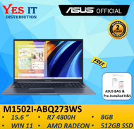 Asus Vivobook 15 M1502I-ABQ273WS 15.6'' FHD Laptop ( R7 4800H, 8GB, 512GB SSD, AMD RADEON , W11+OPI, 2YW ) Free Bag