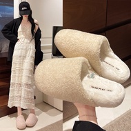 【Ready Stock】 Korean Style Fluffy Slippers Wool Sleeper Shoes Autumn and Winter Outdoor Soft Bottom 