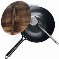 Souped Up Recipes Carbon Steel Wok For Electric Induction and Gas Stoves (Lid Spatula and User Guide Video Included)