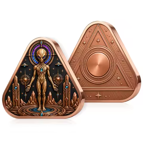 Triangular .999 Fine Copper Alien Medal UFO Space Theme Commemorative Coin Collectible Sci‑Fi Decor