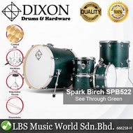 Dixon Spark Birch SPB522STG Drum Set 5 Piece Complete with Hardware See Through Green