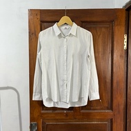 KEMEJA [ML Woman] Uniqlo Stripped Cotton Shirt Long Sleeve I White Black I Vintage Vtg Retro Striped