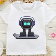 New Cute Kawaii Emo Robot T-Shirt Funny Cartoon Print T Shirt Short Sleeve T-Shirts Kids Clothes Boys Girls Tees Tops